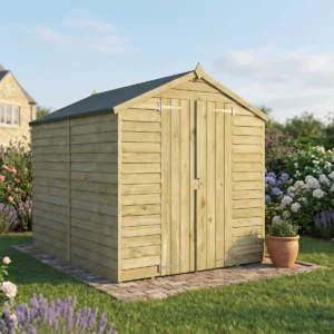 Mercia 8x6 Overlap Apex Greed Dipped Treatment Timber Shed - Windowless Double Door