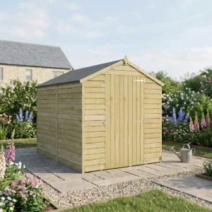 Mercia 8x6 Overlap Green Dipped Treatment Apex Timber Shed - Windowless Single Door