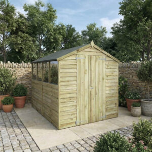 Mercia 8x6 Overlap Green Dip Treatment Apex Timber Shed - Double Door