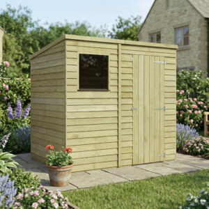 Mercia 7x5 Overlap Green Dipped Treatment Pent Timber Shed