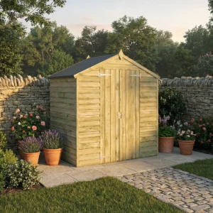 Mercia 4 x 6 Timber Green Dipped Treatment Overlap Apex Shed - Double Door - Windowless