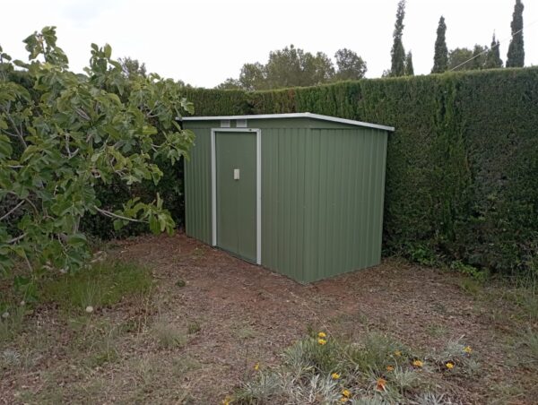 Outsunny 9ft x 4ft Metal Pent Garden Shed - Olive Green with Foundation Grid - Image 9