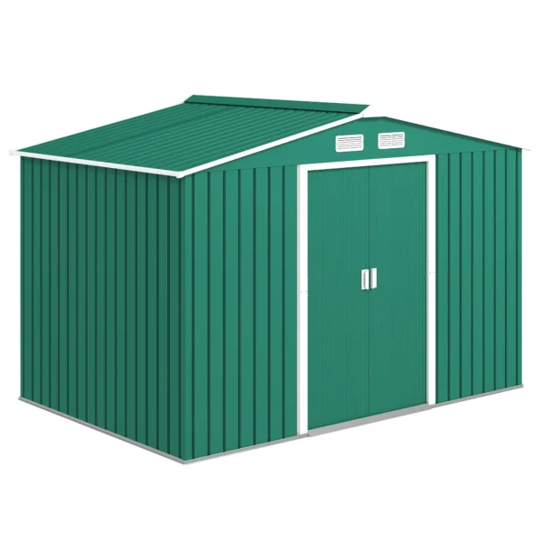 Outsunny 9ft x 6ft Metal Garden Shed - Green with Foundation Grid - Image 9