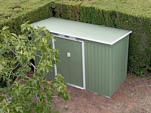 Outsunny 9ft x 4ft Metal Pent Garden Shed - Olive Green with Foundation Grid