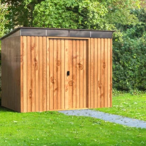 Duramax  8x6 Metal Pent Garden Shed  Woodgrain with Skylight