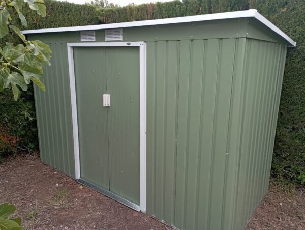 Outsunny 9ft x 4ft Metal Pent Garden Shed - Olive Green with Foundation Grid - Image 11