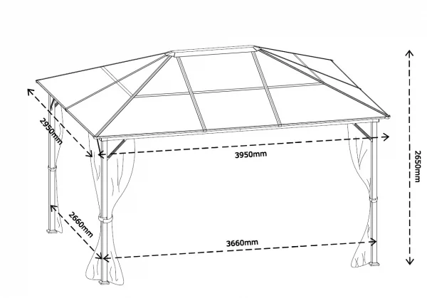 Glendale Peninsula Polycarbonate 4mx3m Garden Gazebo - Grey