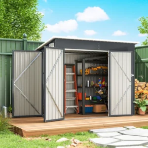 Outsunny 7.5' x 4.5' Double Hinged (Dual Entrance) Metal Pent Shed – Dark Grey