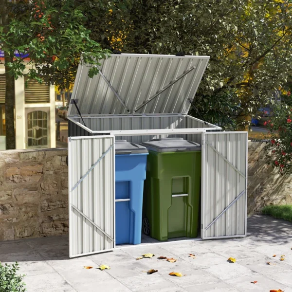 OutSunny 5x3 Double Metal Bin Store - Grey. - Image 6