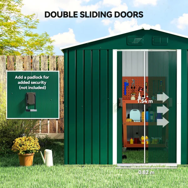 Outsunny 8ft x 6ft Metal Garden Shed - Green - Image 11