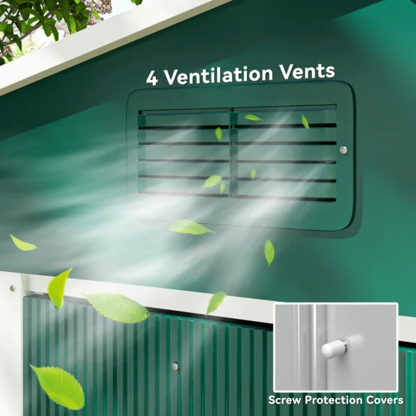 Outsunny 8ft x 6ft Metal Garden Shed - Green - Image 12