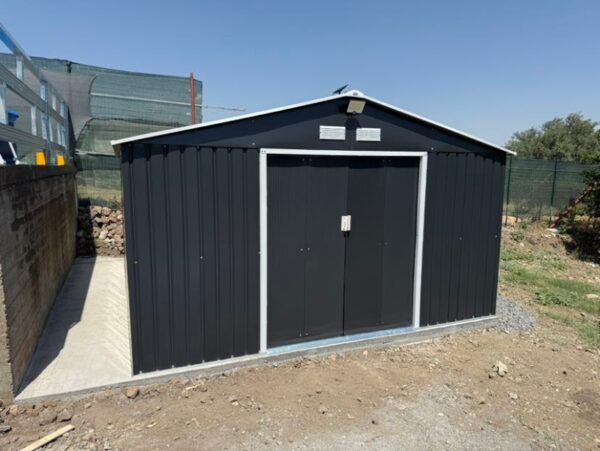 Outsunny 13ft x 11ft Metal Garden Shed with Foundation Grid -Grey. - Image 9
