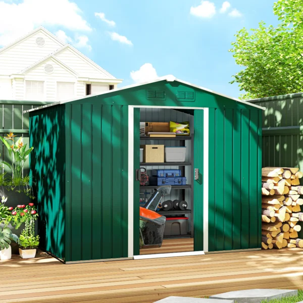 Outsunny 8ft x 6ft Metal Garden Shed - Green - Image 8