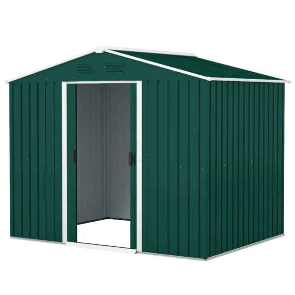 Outsunny 8ft x 6ft Metal Garden Shed - Green - Image 10