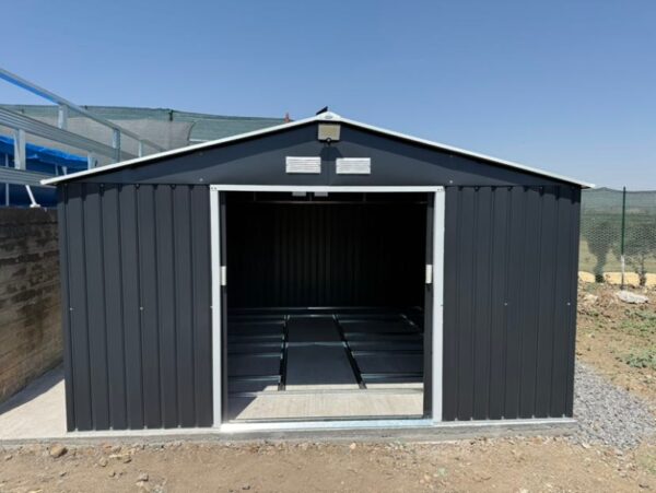 Outsunny 13ft x 11ft Metal Garden Shed with Foundation Grid -Grey. - Image 11