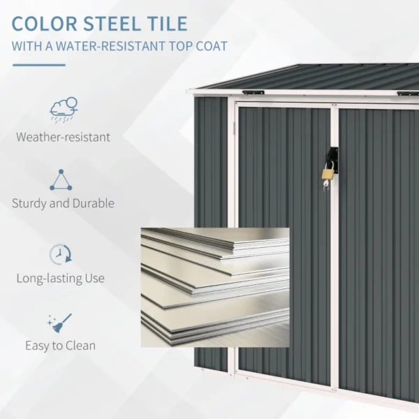 OutSunny 5x3 Double Metal Bin Store - Grey. - Image 4