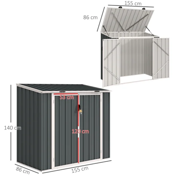 OutSunny 5x3 Double Metal Bin Store - Grey. - Image 2