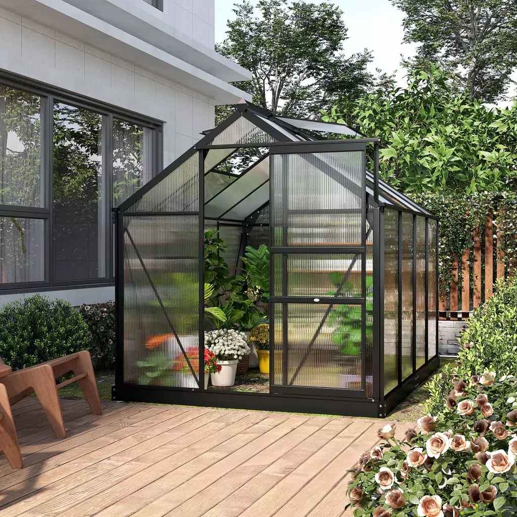 Outsunny 6’x8′ Clear Polycarbonate Greenhouse – Grey