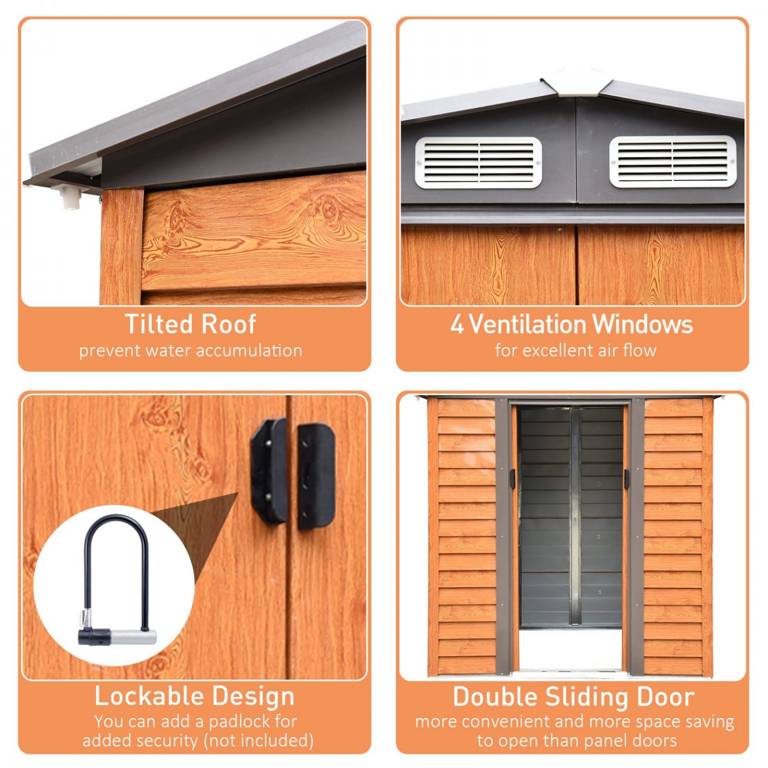 Outsunny 6ft x 5ft Metal Garden Shed Wood Effect → ShedMaster UK