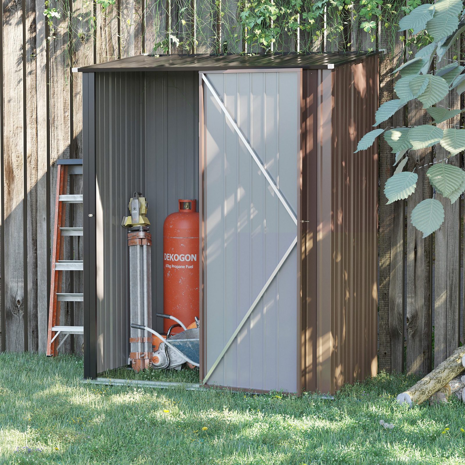 thumbnail image 2 of Polar Aurora 5x3 Ft Lockable Metal Storage Shed – Brown, Waterproof & Rust Resistant For Backyard 2 of 6