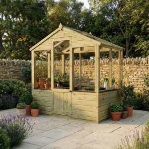 Mercia 4'x6' Traditional Green Dipped Treatement Timber Greenhouse