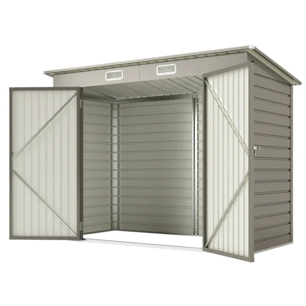 Outsunny 8'x4' Double Hinged Metal Pent Shed - Light Grey