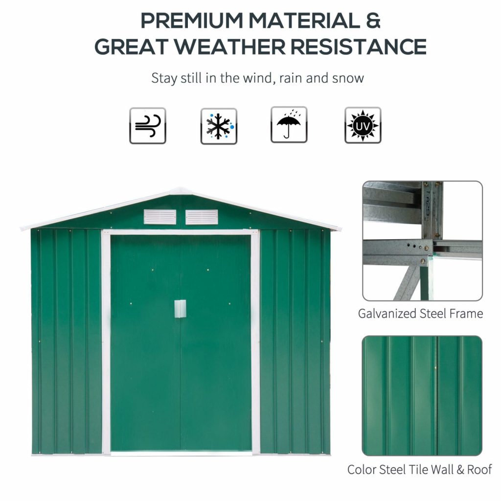Outsunny 7ft x 4ft Metal Garden Shed Green with Foundation Grid →