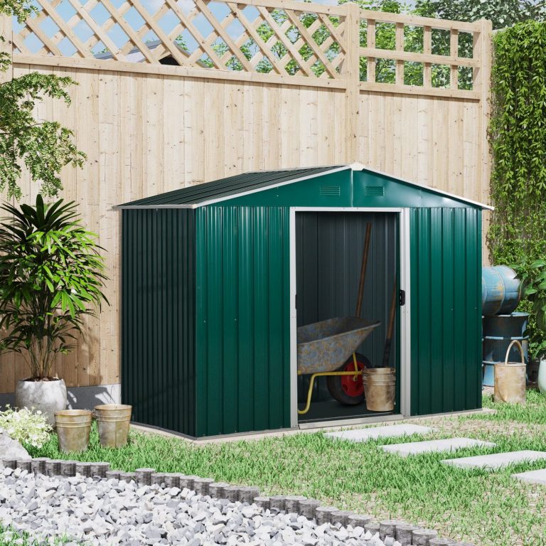Outsunny 8ft x 6ft Metal Garden Shed Green → ShedMaster UK Garden