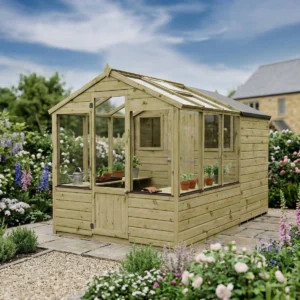 Mercia 10'x6' Traditional Green Dipped Treatment Apex Greenhouse Combi Shed