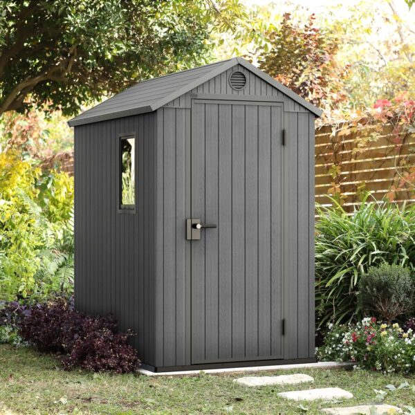 Keter 4'x6' Darwin Heavy Duty Plastic Garden Shed - Grey - Image 7