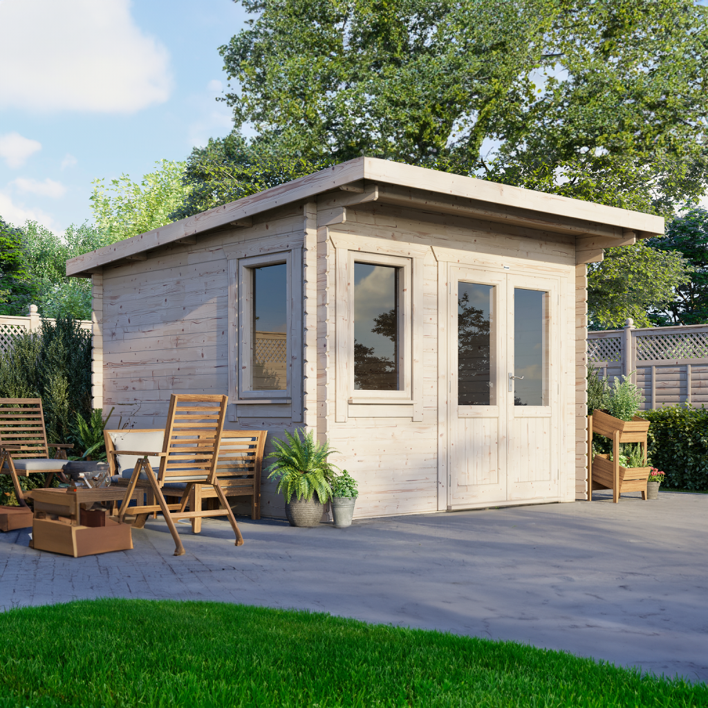 Power 12’x12′ Timber Pent Log Cabin – 28mm → ShedMaster UK | Garden ...