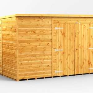 Power 10'x8' Tongue and Groove Timber Pent Storage Shed - Wide Double Doors