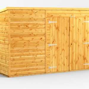 Power 10'x3' Tongue and Groove Timber Pent Storage Shed - Wide Double Doors