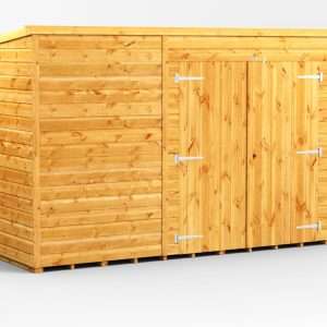 Power 10'x4' Tongue and Groove Timber Pent Storage Shed - Wide Double Doors