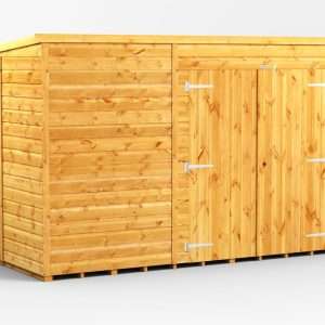 Power 10'x5' Tongue and Groove Timber Pent Storage Shed - Wide Double Doors