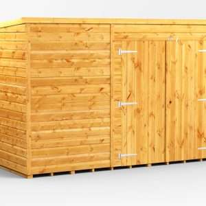 Power 10'x6' Tongue and Groove Timber Pent Storage Shed - Wide Double Doors