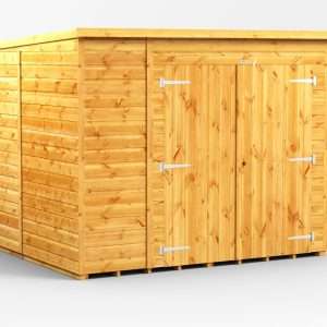 Power 8'x8' Tongue and Groove Timber Pent Storage Shed - Wide Double Doors