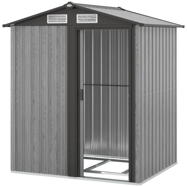OutSunny 5x4 Metal Apex Garden Shed with Foundation Grid- Wood Grey Effect