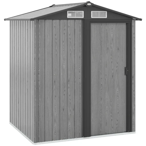 OutSunny 5x4 Metal Apex Garden Shed with Foundation Grid- Wood Grey Effect - Image 10