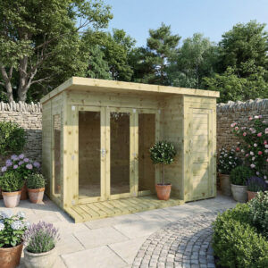 Mercia 10 x 8 Premium Green Dip Treatment Garden Room Summerhouse with Side Shed