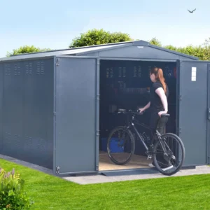 Asgard 7'x18' Heavy Duty Bike Storage Metal Shed – with 5 Point Locking System