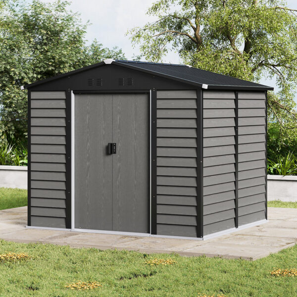 Living and Home 8'x6.5'  WoodField Metal Apex Shed with Foundation Grid - Grey