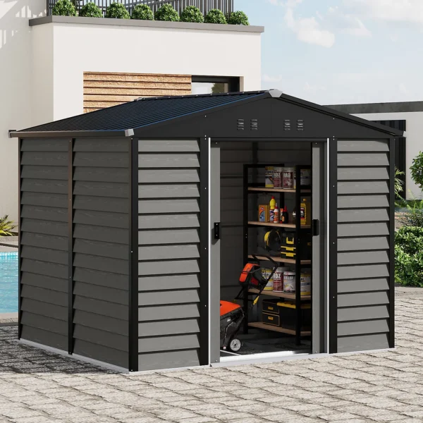 Living and Home 8'x6.5'  WoodField Metal Apex Shed with Foundation Grid - Grey - Image 3