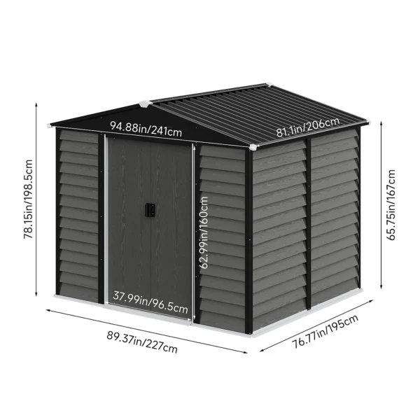 Living and Home 8'x6.5'  WoodField Metal Apex Shed with Foundation Grid - Grey - Image 7