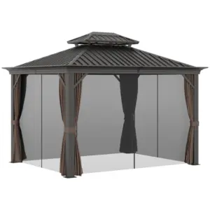 OutSunny 12x10 Aluminium Hardtop Gazebo - Brown