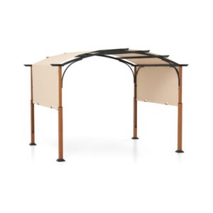 Pro-Tect 10x12 Arched Retractable Pergola with Sun Shade Canopy - Beige