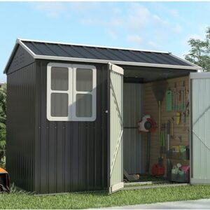 Pro-Tect 8'x6' Double Hinged Metal Apex Shed with Window -   Anthracite Grey and White