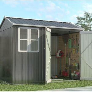 Pro-Tect 8'x6' Double Hinged Metal Apex Shed with Window -  Grey and White
