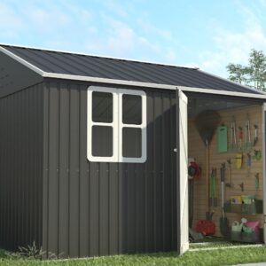 Pro-Tect 10'x8' Double Hinged Metal Apex Shed with Window -  Anthracite Grey and White