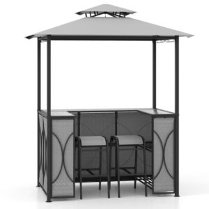 Pro-Tect 6x4 Metal Grill Gazebo and 2 Bar Stools with Tempered Glass Bar Table - Grey